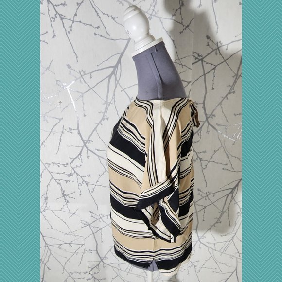 Zara Beige & Black Striped Boat Neck Blouse - Picture 2 of 4